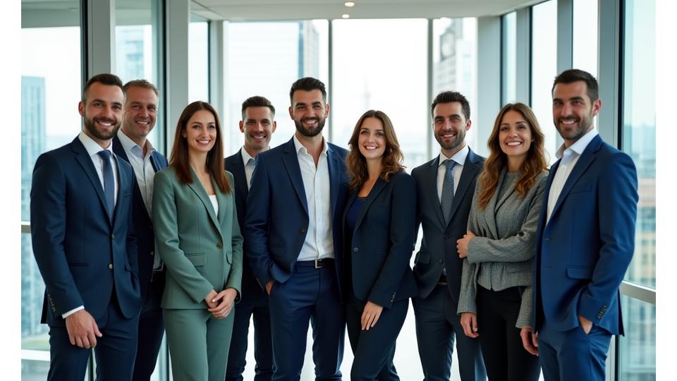 Gruppenfoto des Advenza Investitionen Teams in einem modernen Frankfurter Büro