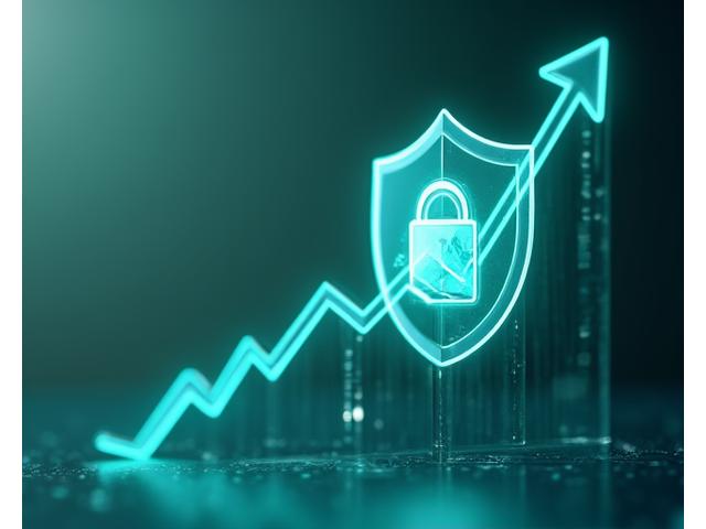 Stilisierter Finanzchart mit einem Sicherheitsschild, das Schutz und Compliance darstellt