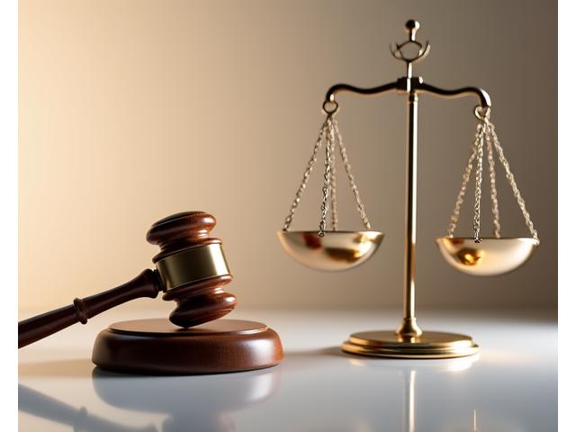 Stilisierter Richterhammer und Waage der Gerechtigkeit, die regulatorische Compliance symbolisieren